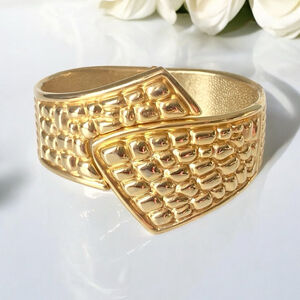 Vintage Statement Chunky Goldtone Bangle Clamper Bracelet, Cleopatra